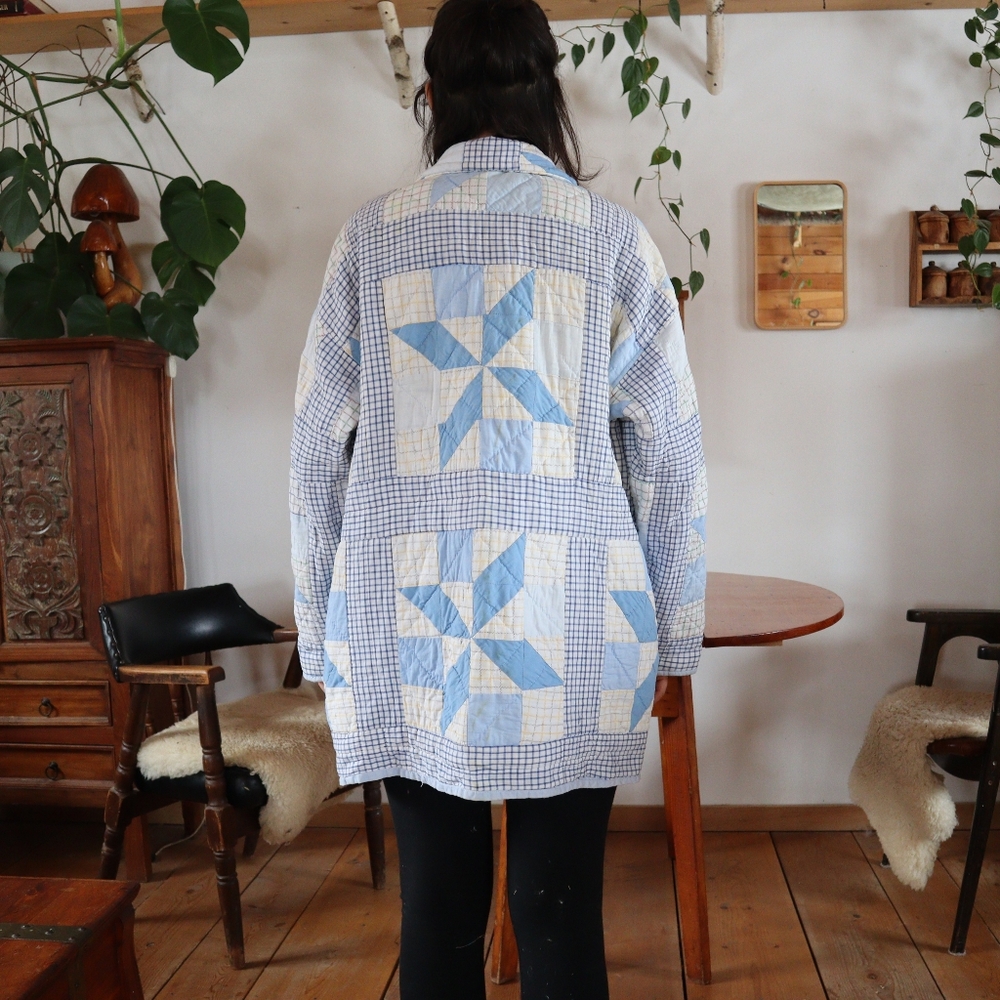 Upcycled vintage quilt chore coat handmade patchwork barn jacket - Picture 7 of 14